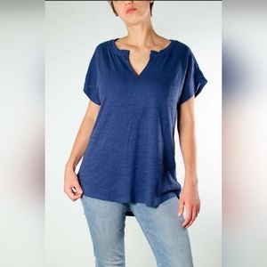 Anthropologie Navy Split Neck Short Sleeve Hi-Low Tunic